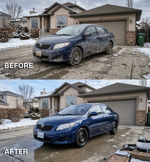 Before and after car detailing transformation