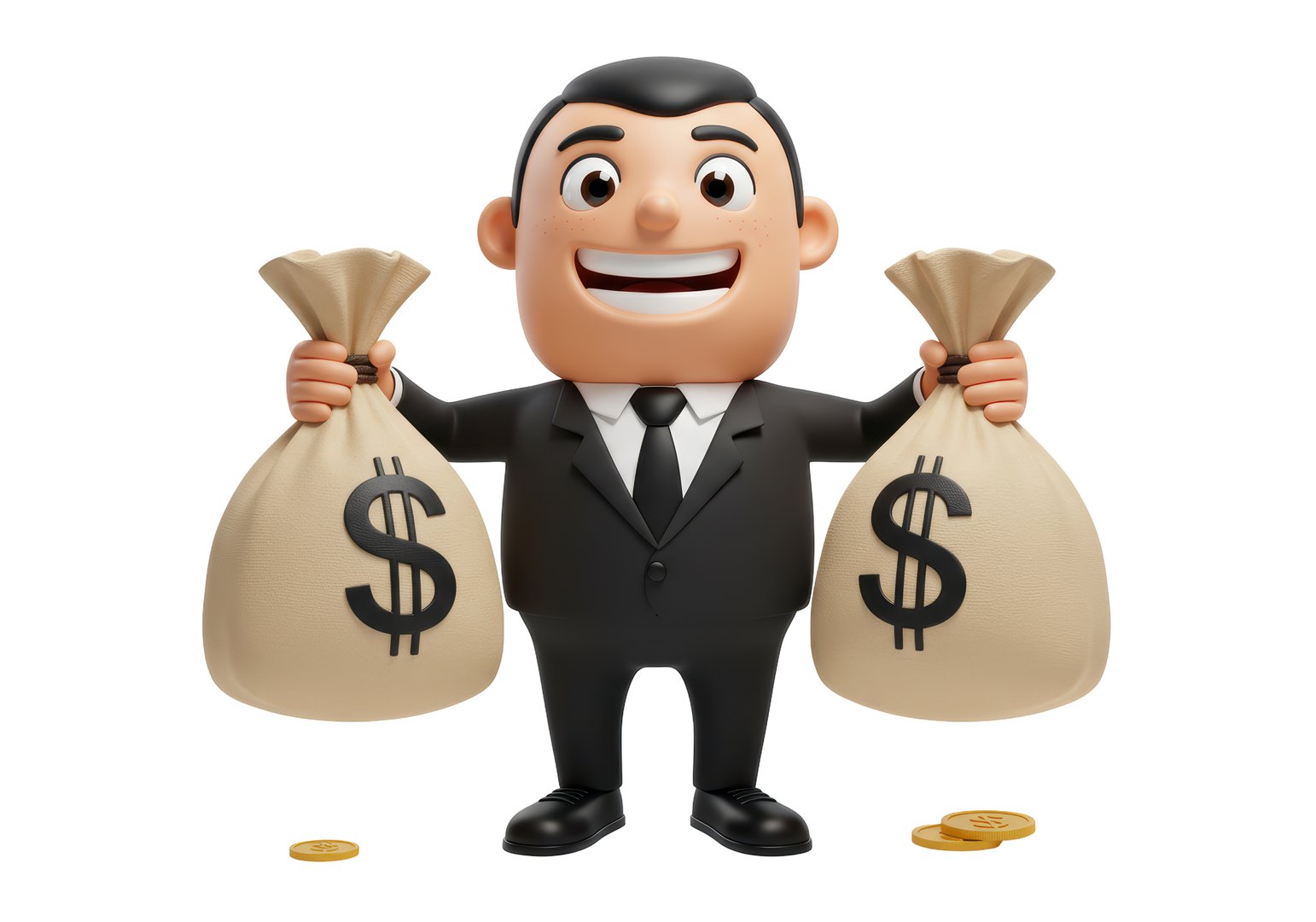 Cartoon businessman holding money bags