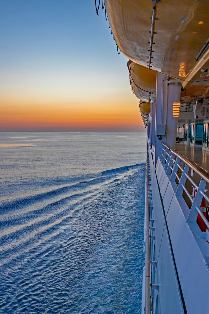 View of the sunset from a cruise ship sailing in the Caribbean.