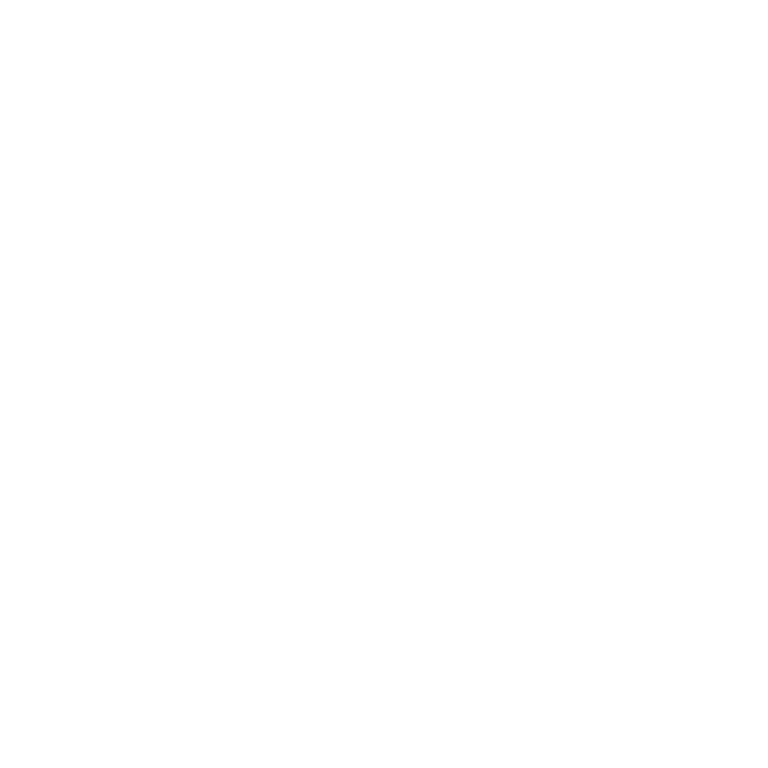 Logo featuring stylized letters DC above the word DACUT on a black background.