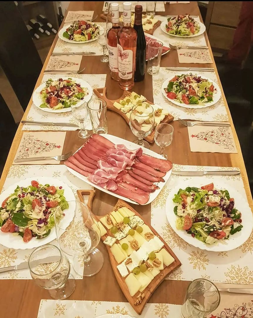 Local Bulgarian family meal preparation and sharing