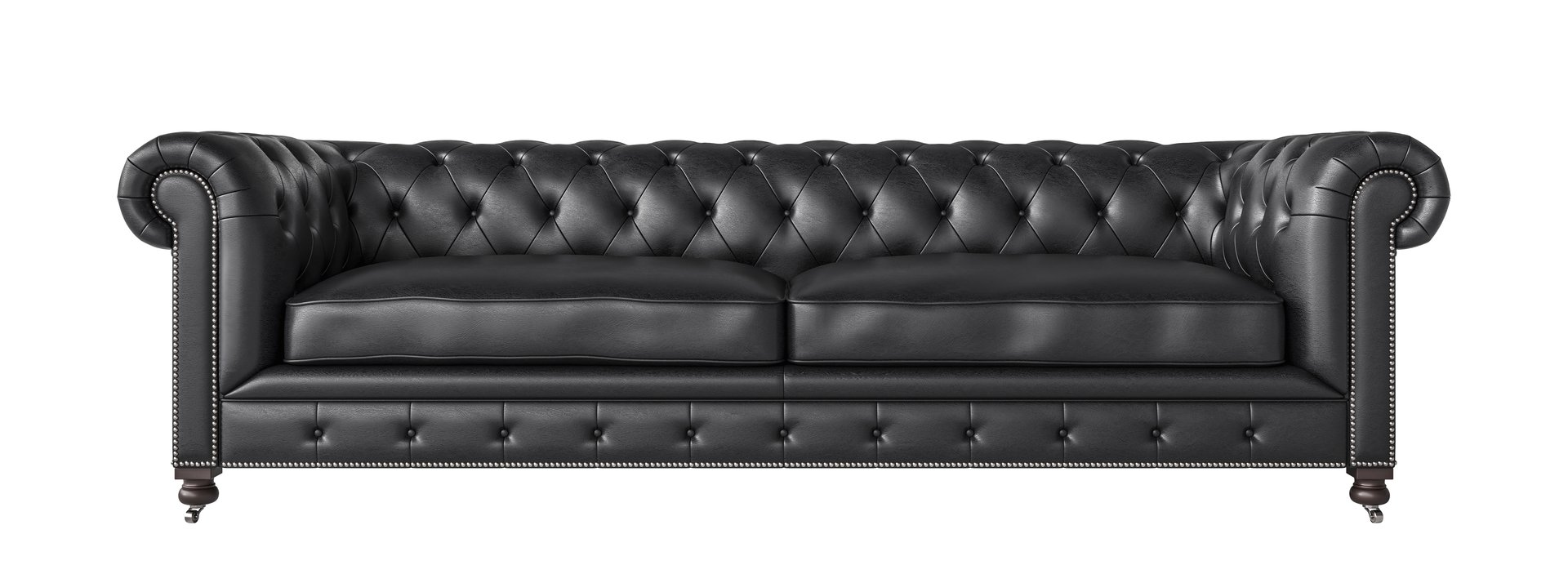 Classic chesterfield sofa upholstered in luxurious black leather