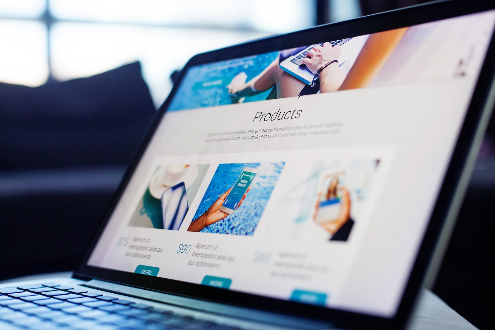 Screen of laptop with technology online shop