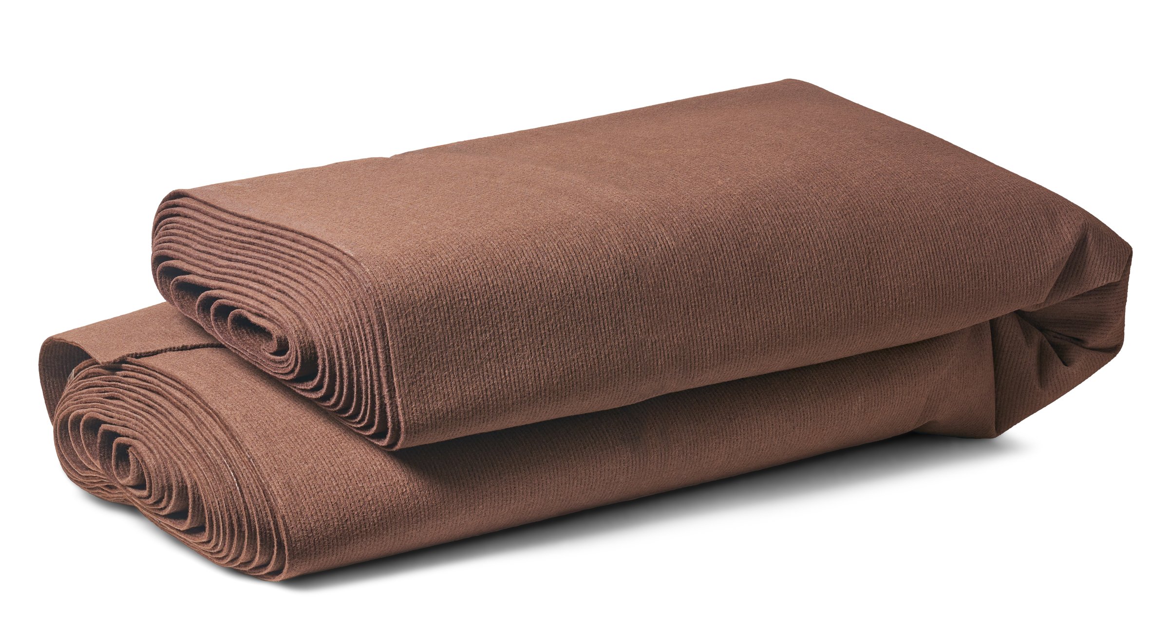 dark brown fabric floor carpet roll folded in half isolated white background, easy to handle, transport or store concept