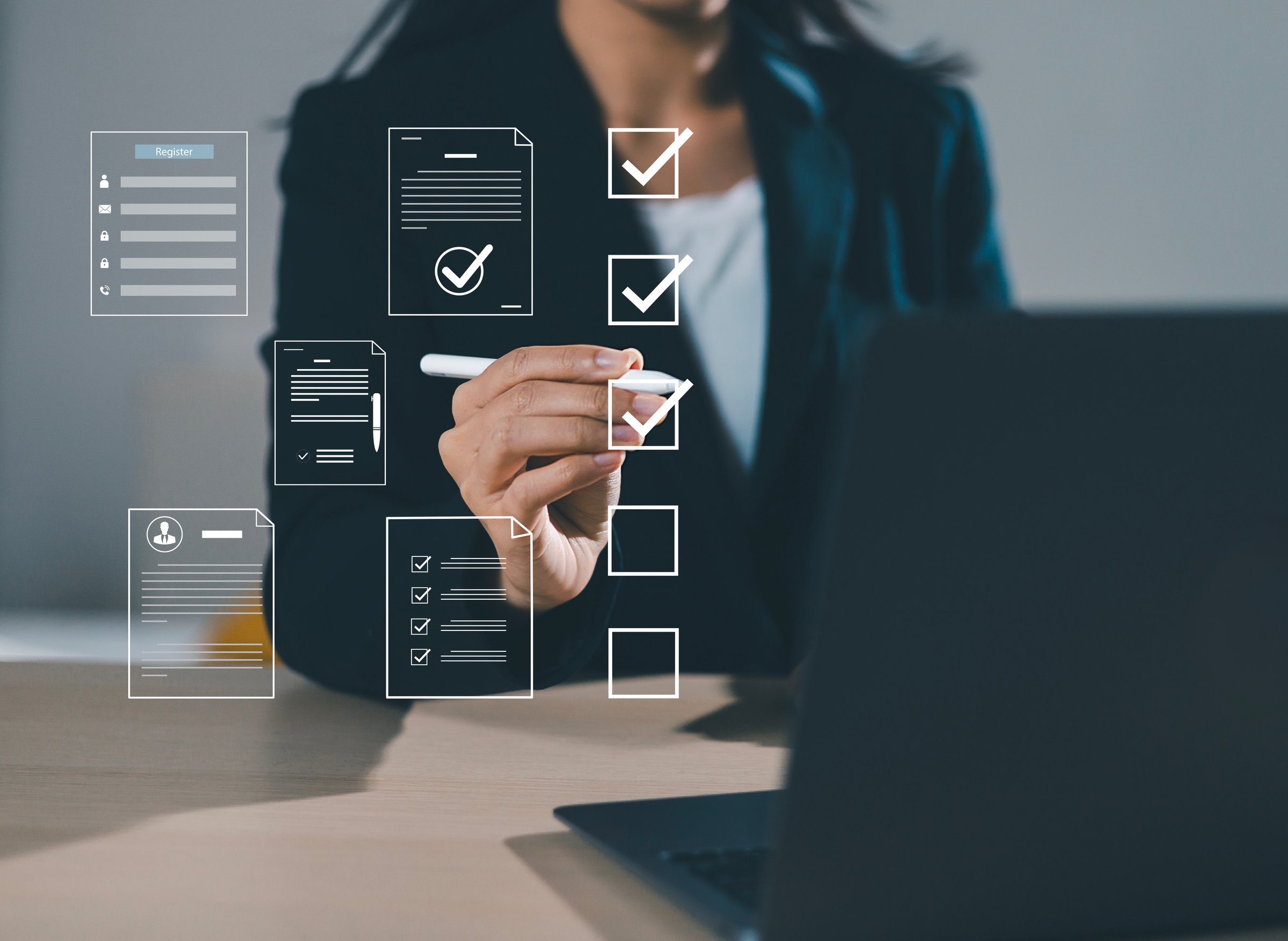 Complete an online survey Register with an online registration form Register a new user Complete an application form with personal information to create an account on the website.