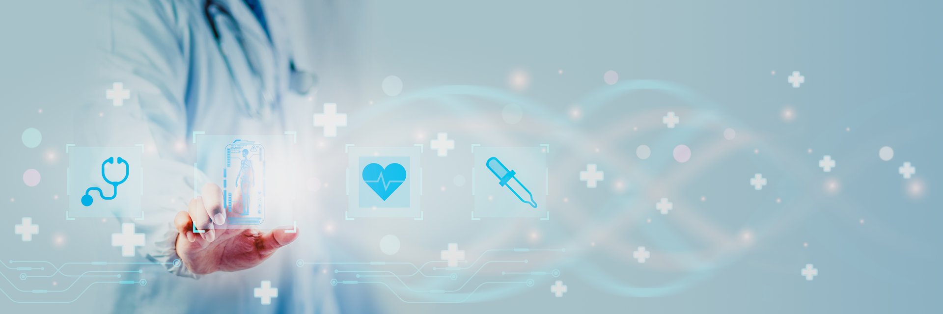 Doctor Using System Analysis treatment Healthcare Patient, Data Network via Cloud, Digital Healthcare with artificial intelligence Or AI, Future Medical Technology and Patient Care Innovation concept