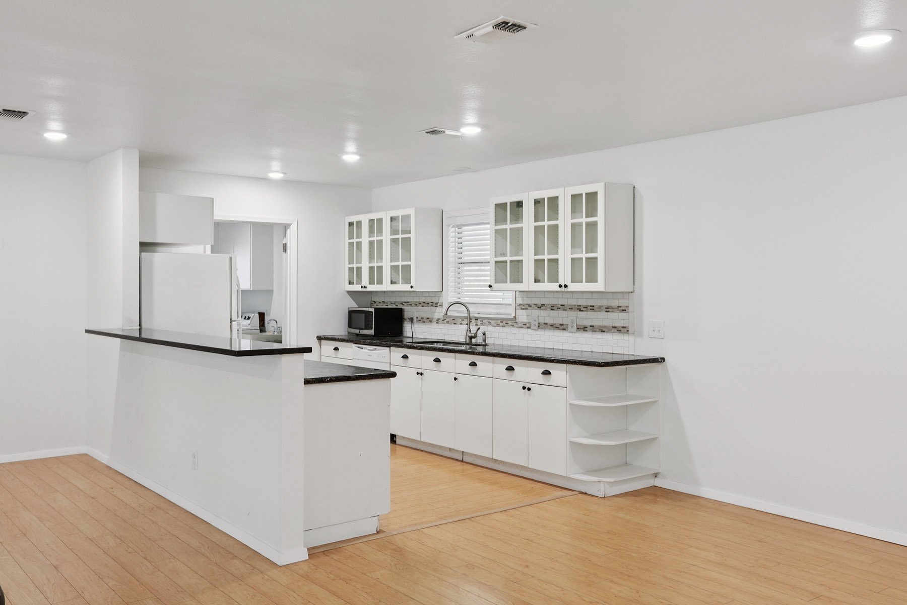 Side view with mature trees