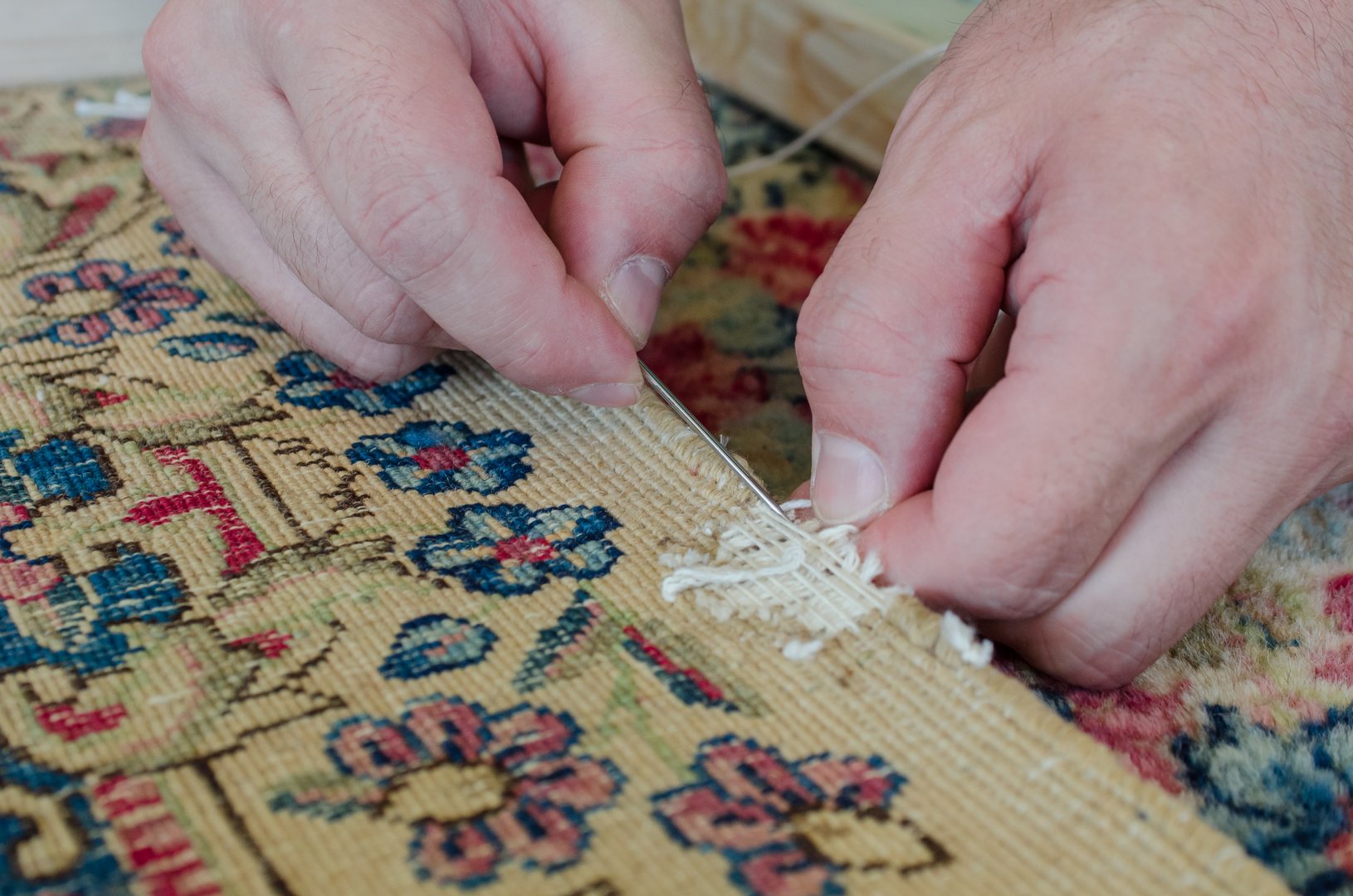 Persian rug during restoration process