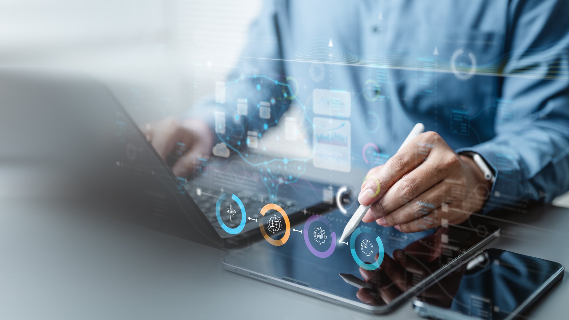 Artificial intelligence automation workflow process. Automated ai data analytics algorithm. Analysis flow chart diagram. Security protection. Automation business visualization. Technology background.