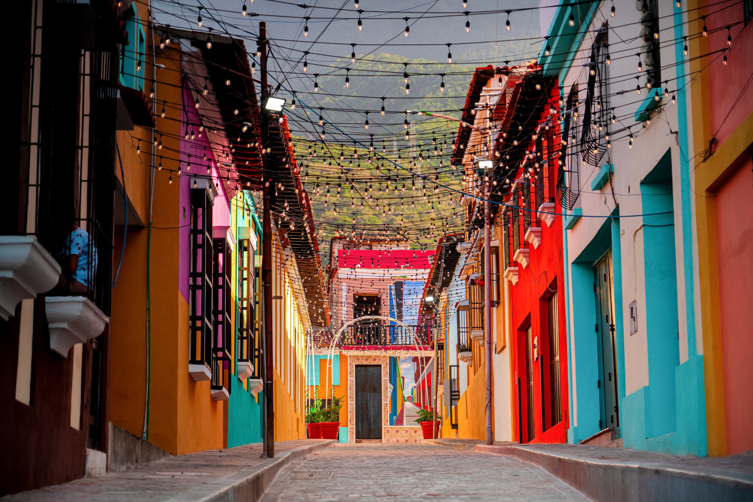 Cityscape of Colorful. Colorful town of La Guaira, near Caracas, Venezuela. Colorful buildings in a narrow street.