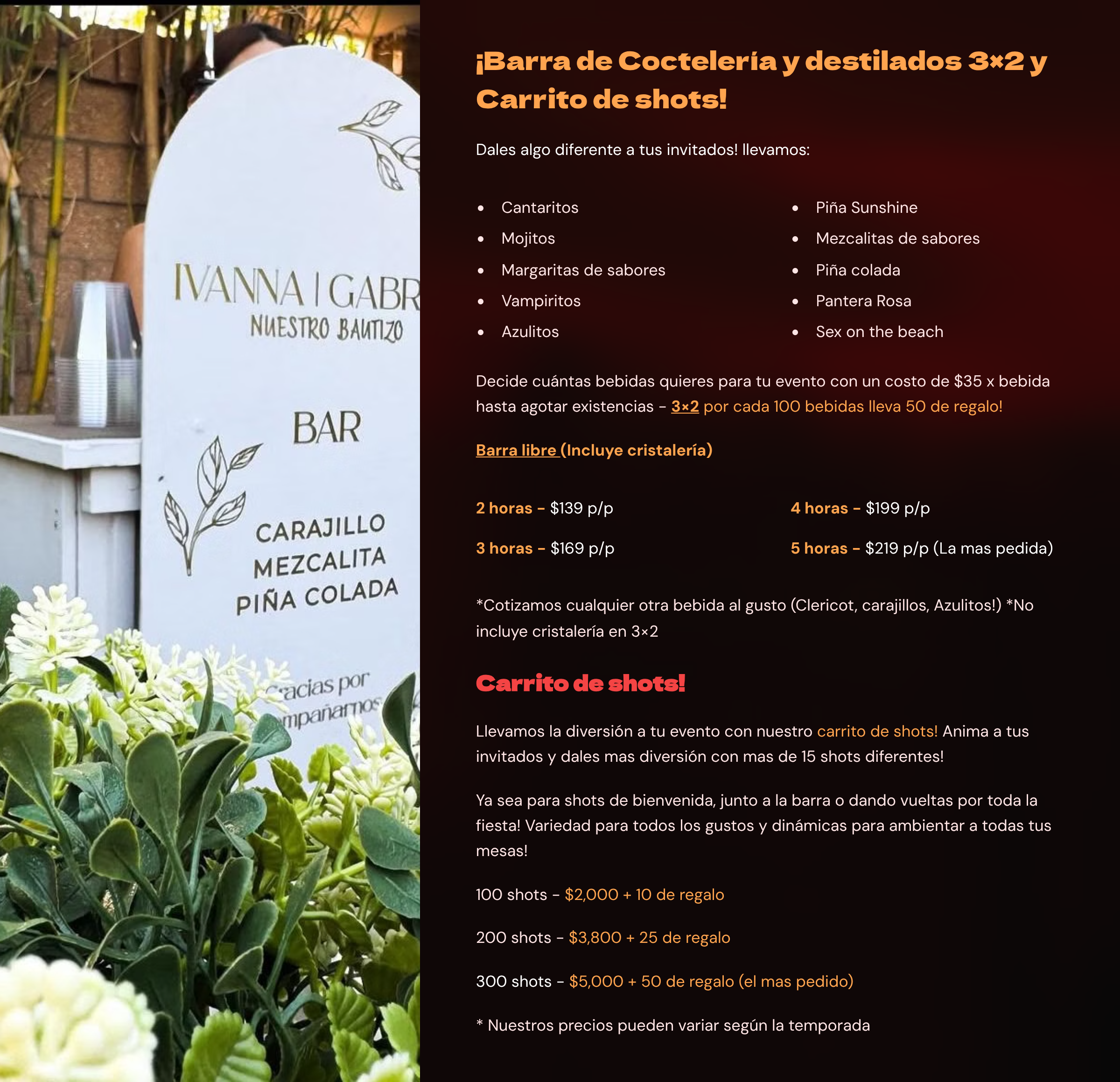 Barra de Coctelería y Destilados