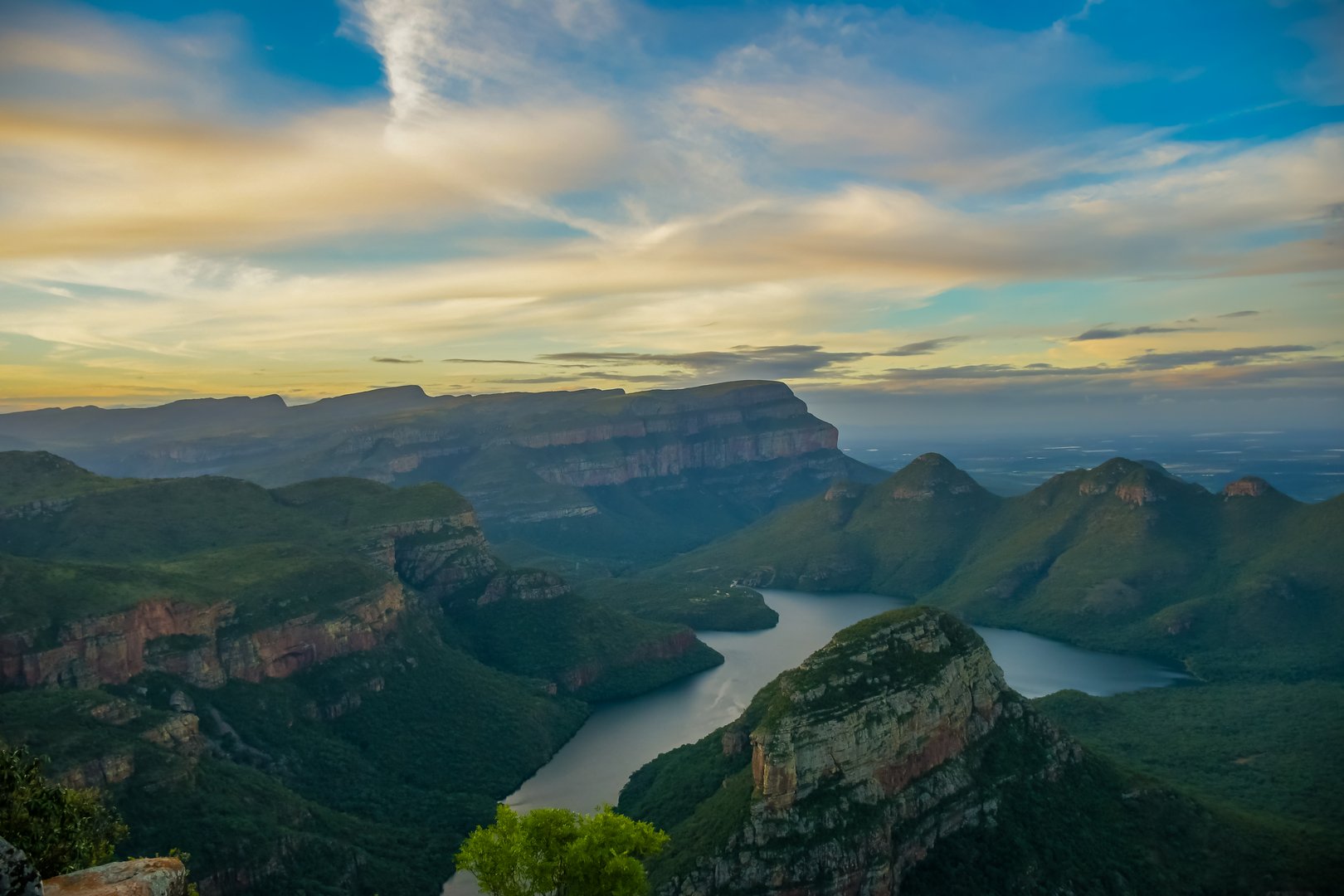 Blyde River Canyon with Three Rondavels peak, view of canyon with Blyde River in south africa