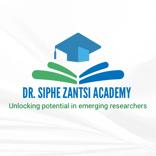 Logo of Dr. Siphe Zantsi Academy featuring a graduation cap and books with the tagline unlocking potential in emerging researchers.