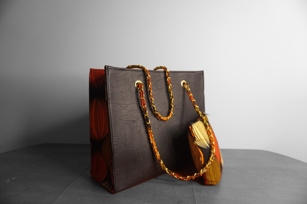 Faux Leather and Ankara Fusion Tote Bag