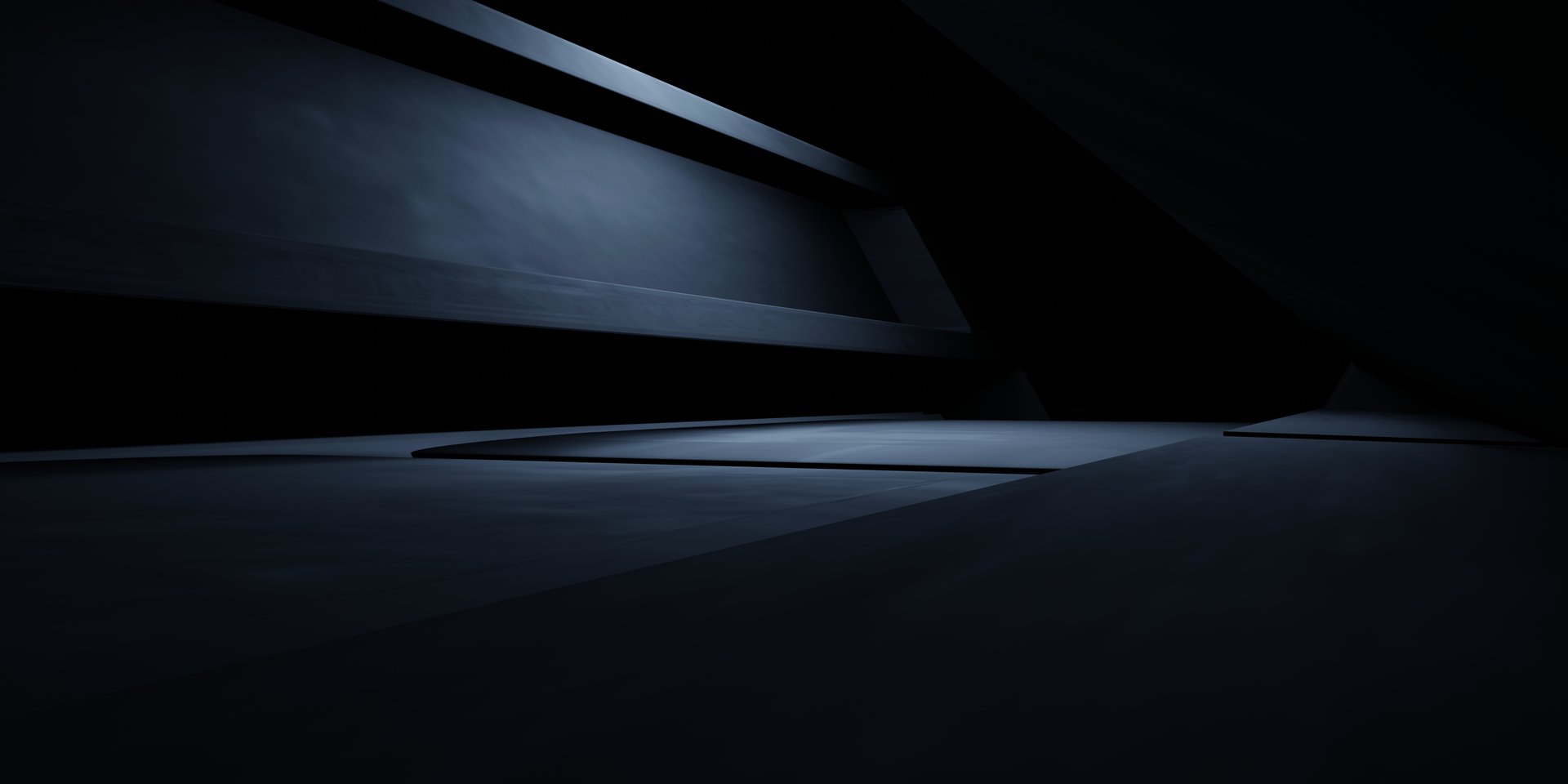 3d rendering of black abstract geometric background. Scene for advertising design, showroom, technology, future, modern, sport, game, alien, spaceship, garage. Sci Fi Illustration. Mysterious dystopia