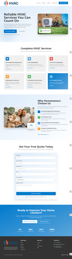 HVAC services website design - local HVAC contractor landing page design