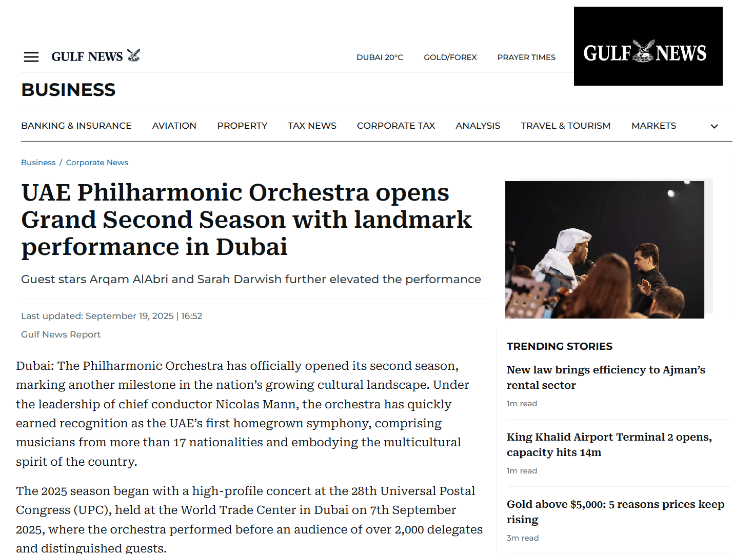 UAE Philharmonic Orchestra media coverage