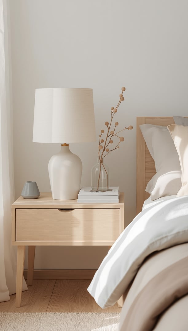 Elegant nightstand styling with layers and dimension