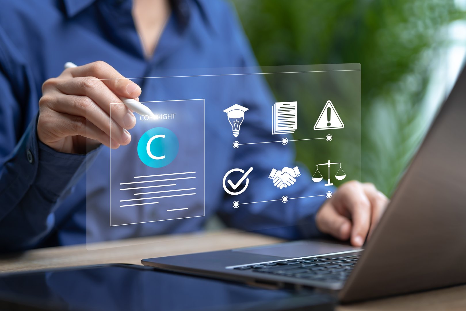 Copyright, Patent registration concept, Businesswomen patent registration of products, Ideas, Innovation, intellectual property, patents, legal protection, Intellectual assets, Digital trademark