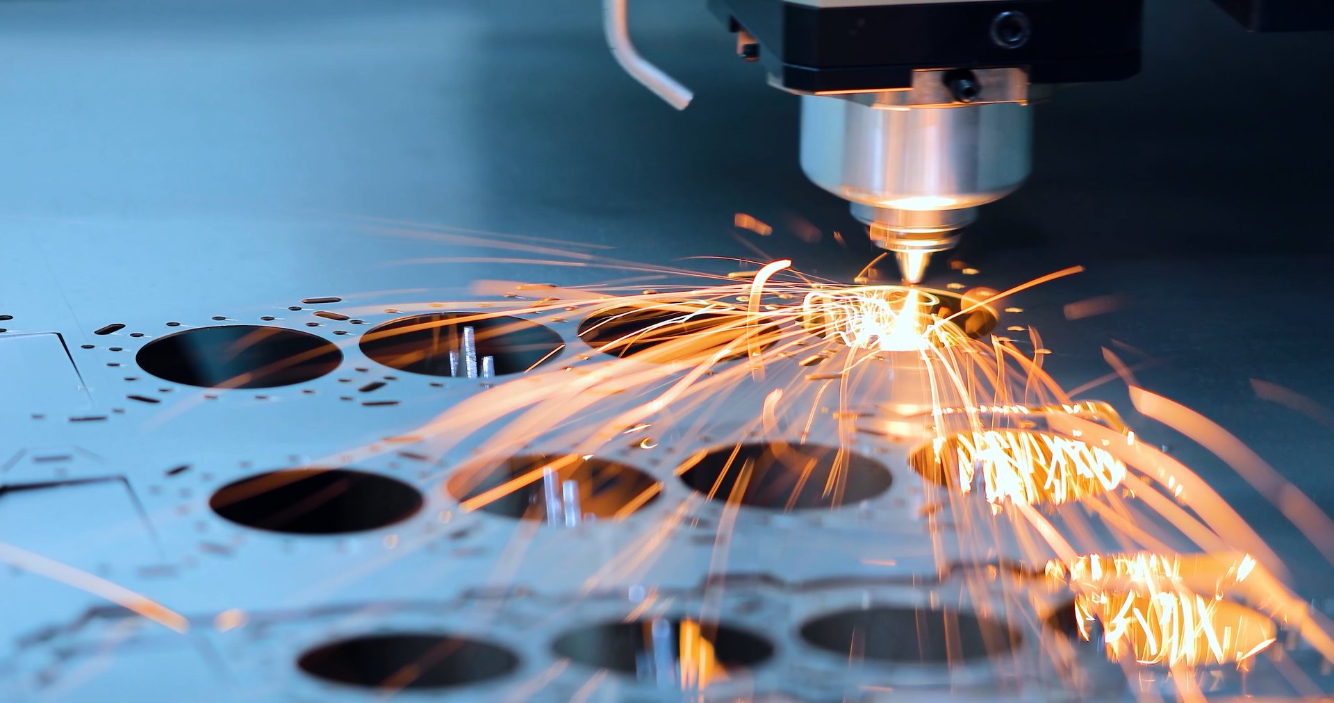 Cnc milling machine. Modern metalworking plant. Processing and laser cutting for metal in the industrial. Motion blur. Industrial exhibition of machine tools.