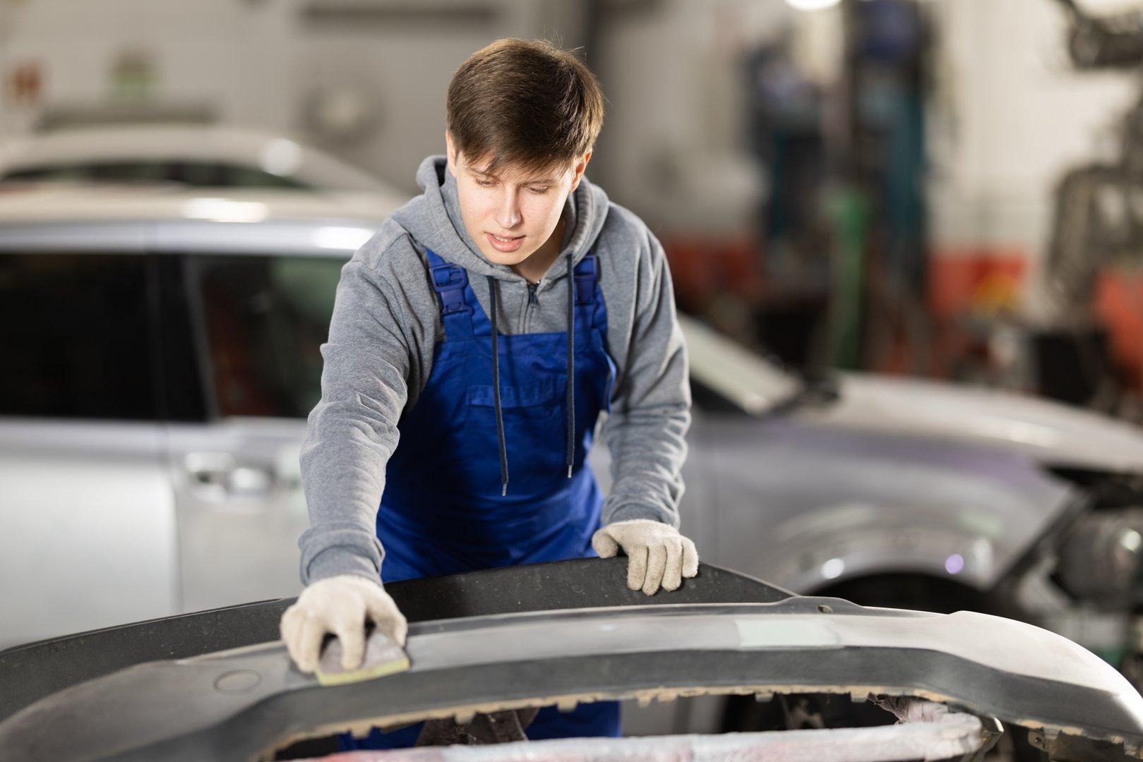 Vehicle body repair work in progress