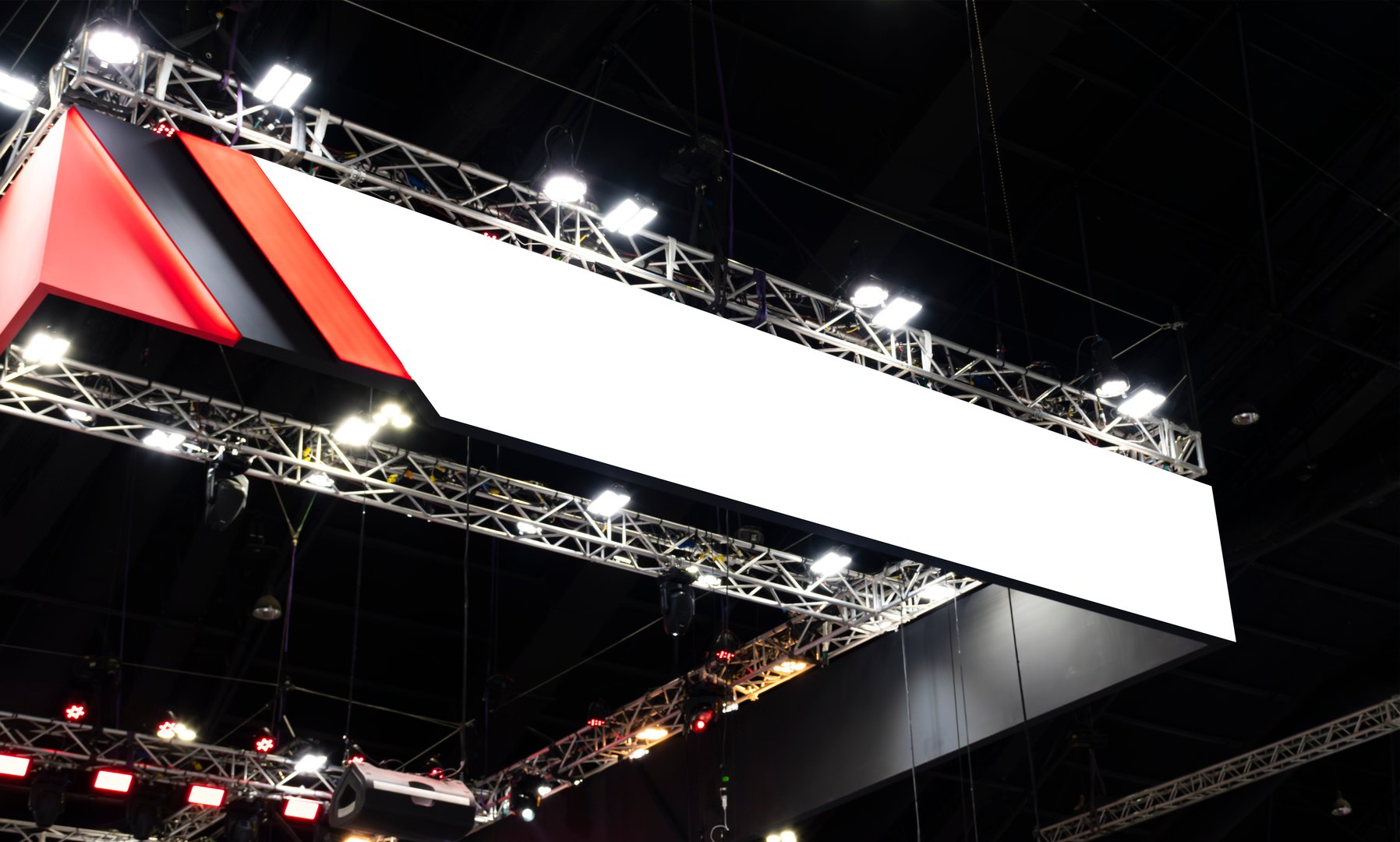 Hanging white indoor billboard with spot light