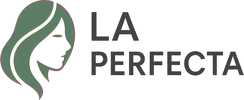 Green silhouette of a womans face next to the text La Perfecta in bold letters.