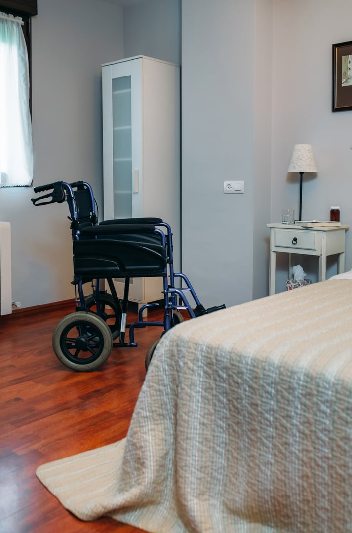 Cozy furnished empty clinic room with wheelchair