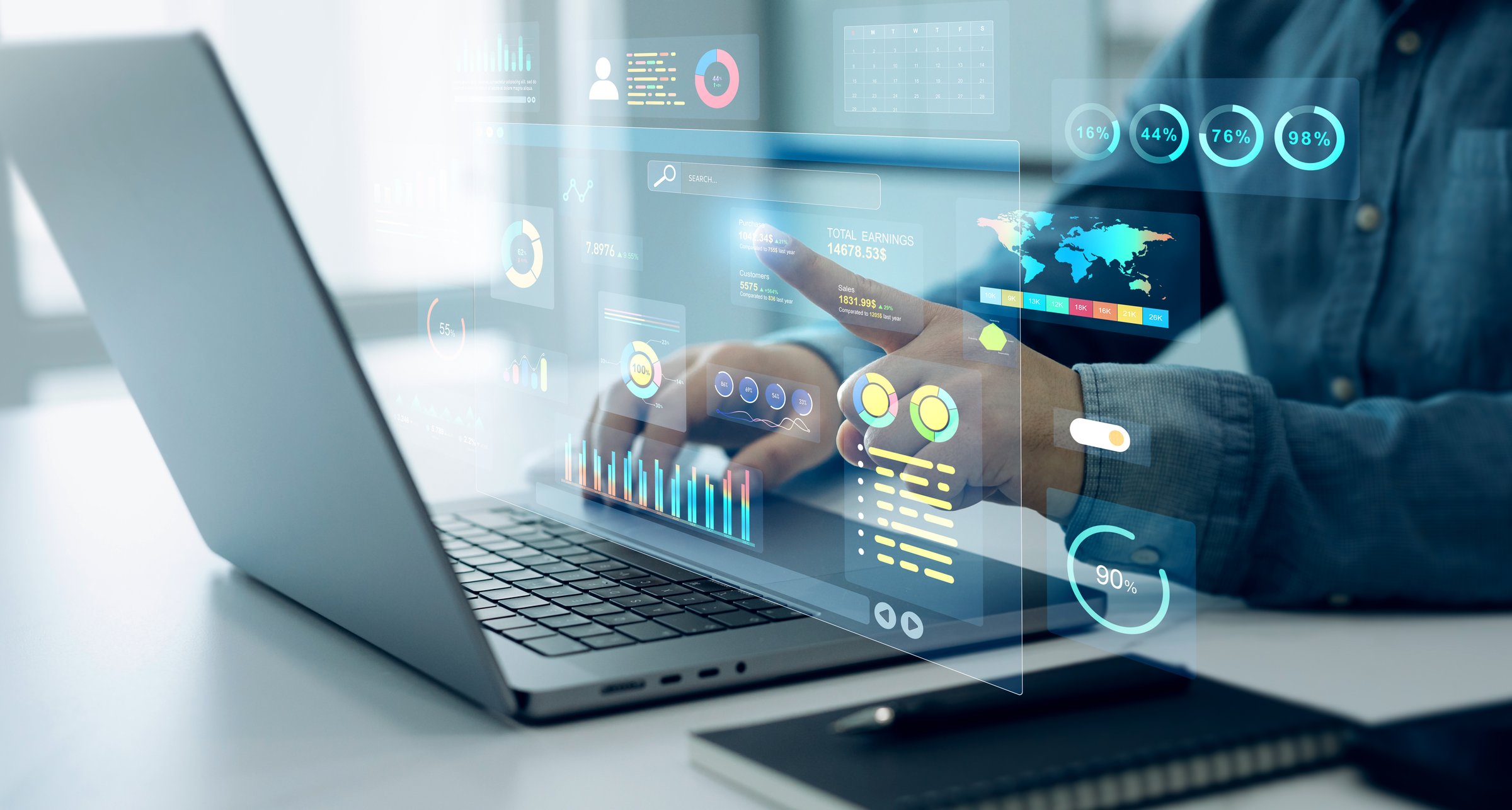Management data System KPI connected in database for follow earnings,operations and sales data. Businessman using KPI dashboard.Financial business data analytics graph dashboard