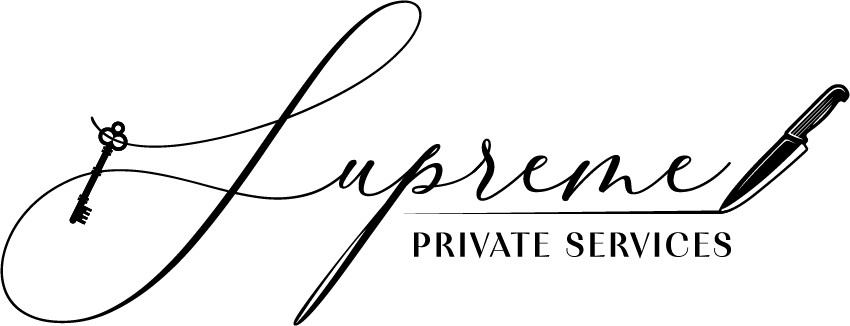 Logo with script font spelling "Supreme" with a key symbol and the words "Private Services" below it.