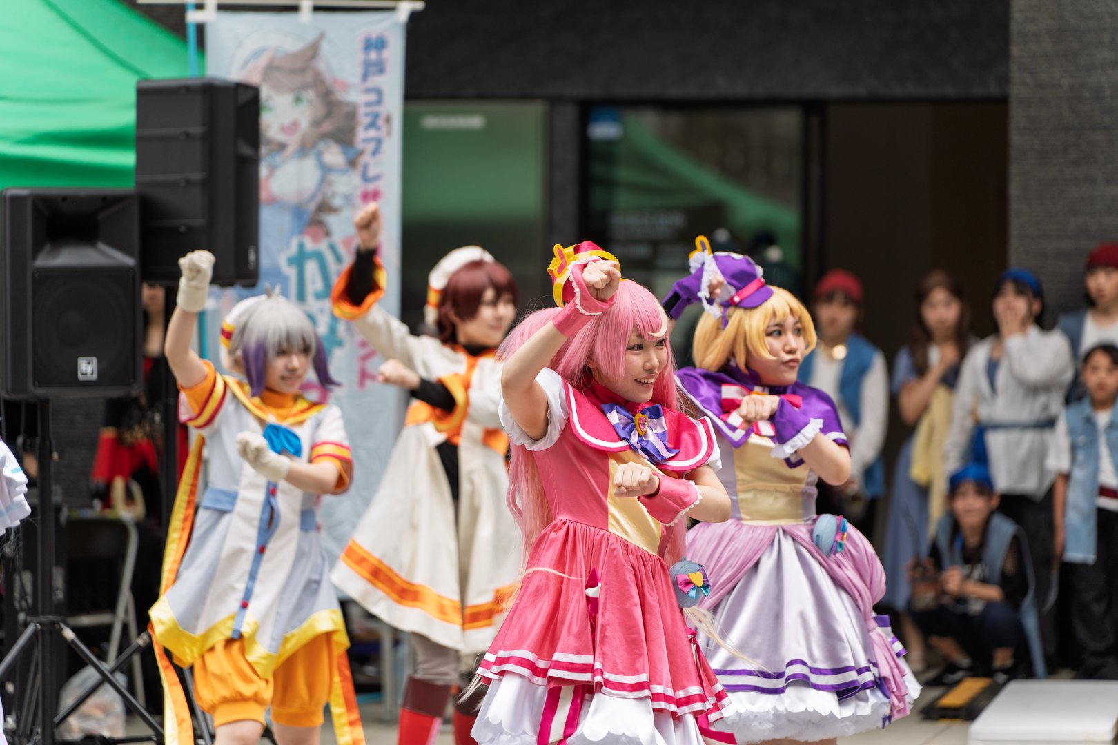 Kobe, Hyogo, Japan - May 18 2025 : Cosplayers passionately performing songs and dances at 'Kamikosu! at Kobe Matsuri' during the 52nd Kobe Festival.