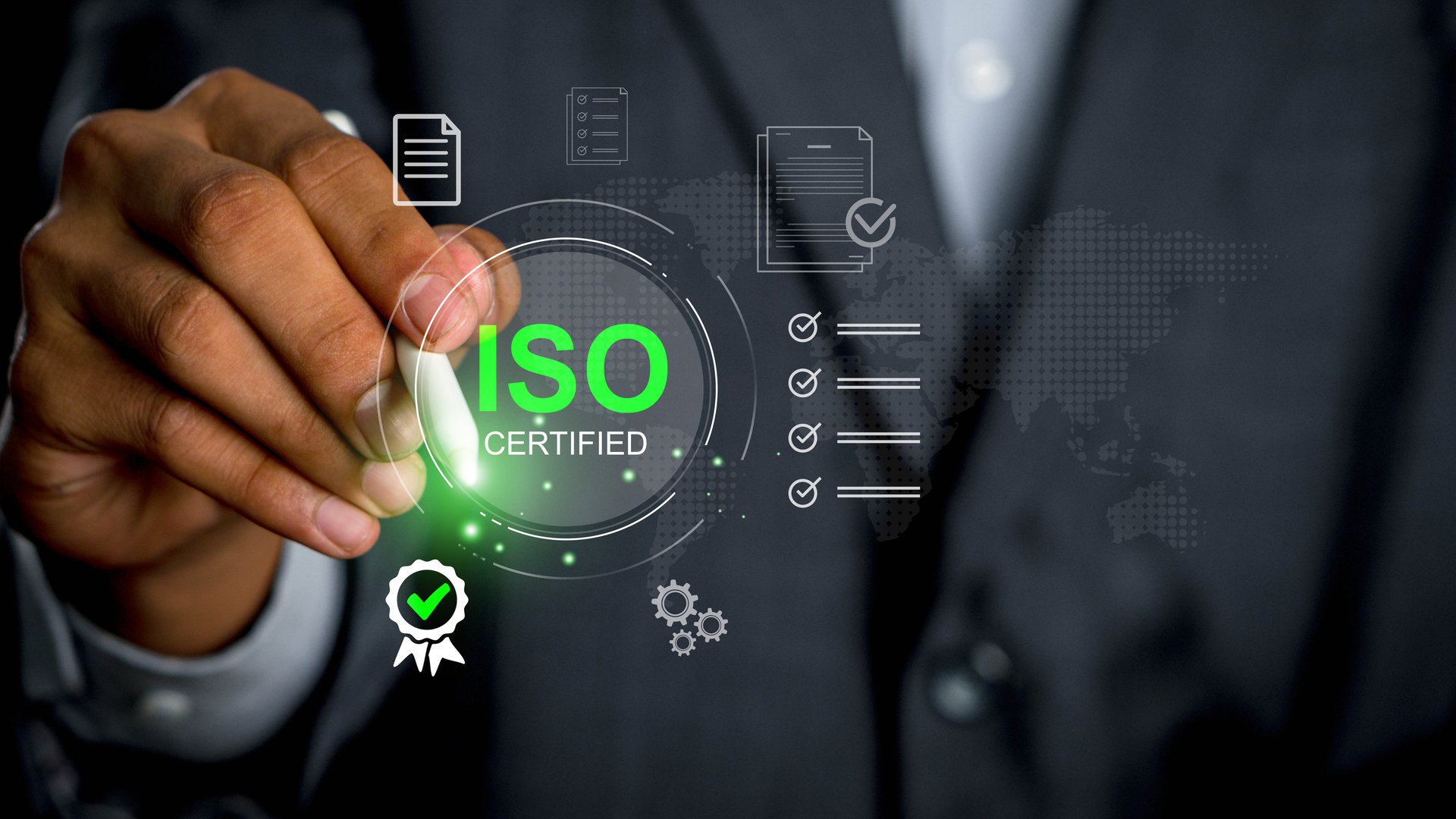 ISO 14001 concept. ISO standards quality control 14001 certified for environmental management systems (EMS). Identify, control and reduce the environmental impact of activities. Modern ISO banner.