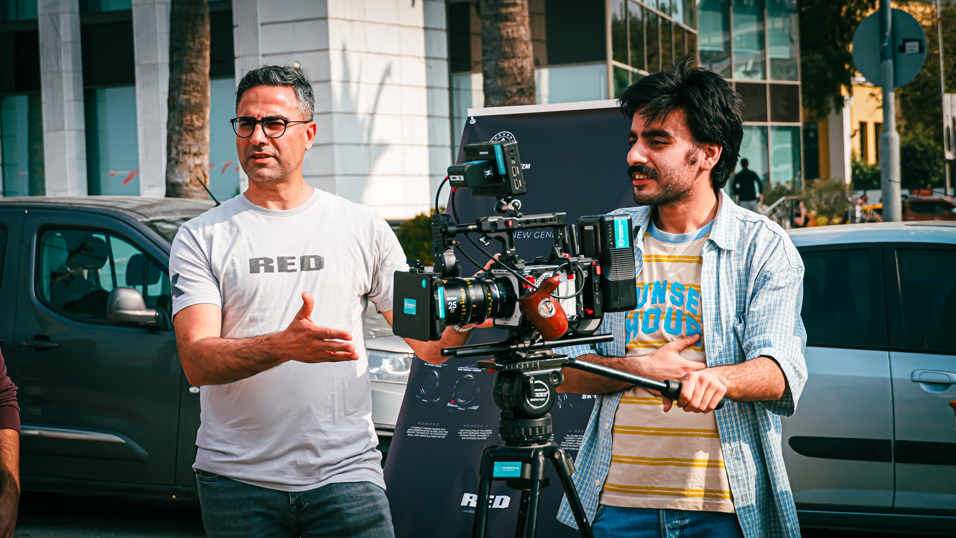 People learning how to use a movie camera during a cinematography workshop in Konak,Izmir, Turkey on November 05, 2025