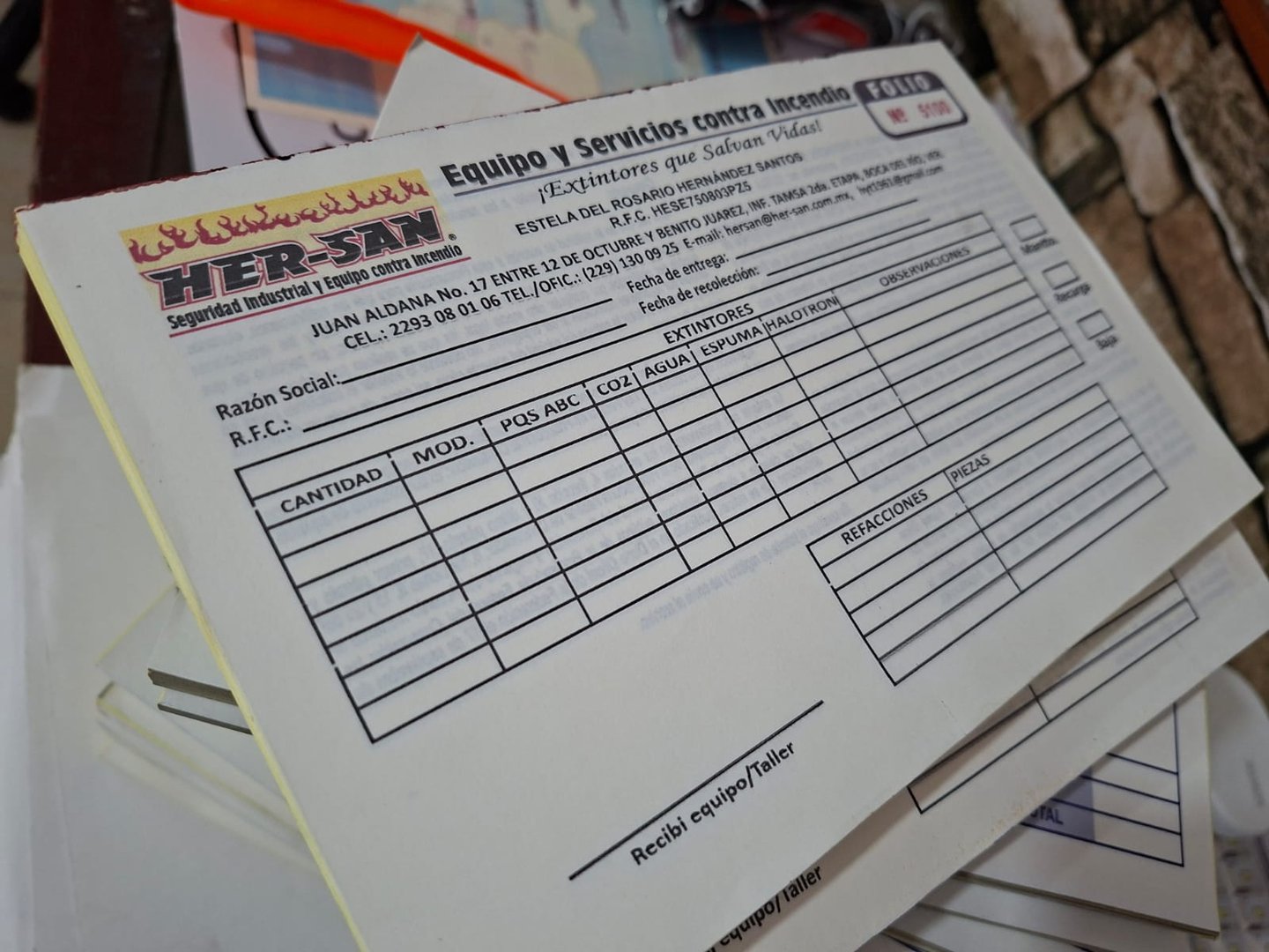 Bloque de notas de pago - Vista frontal