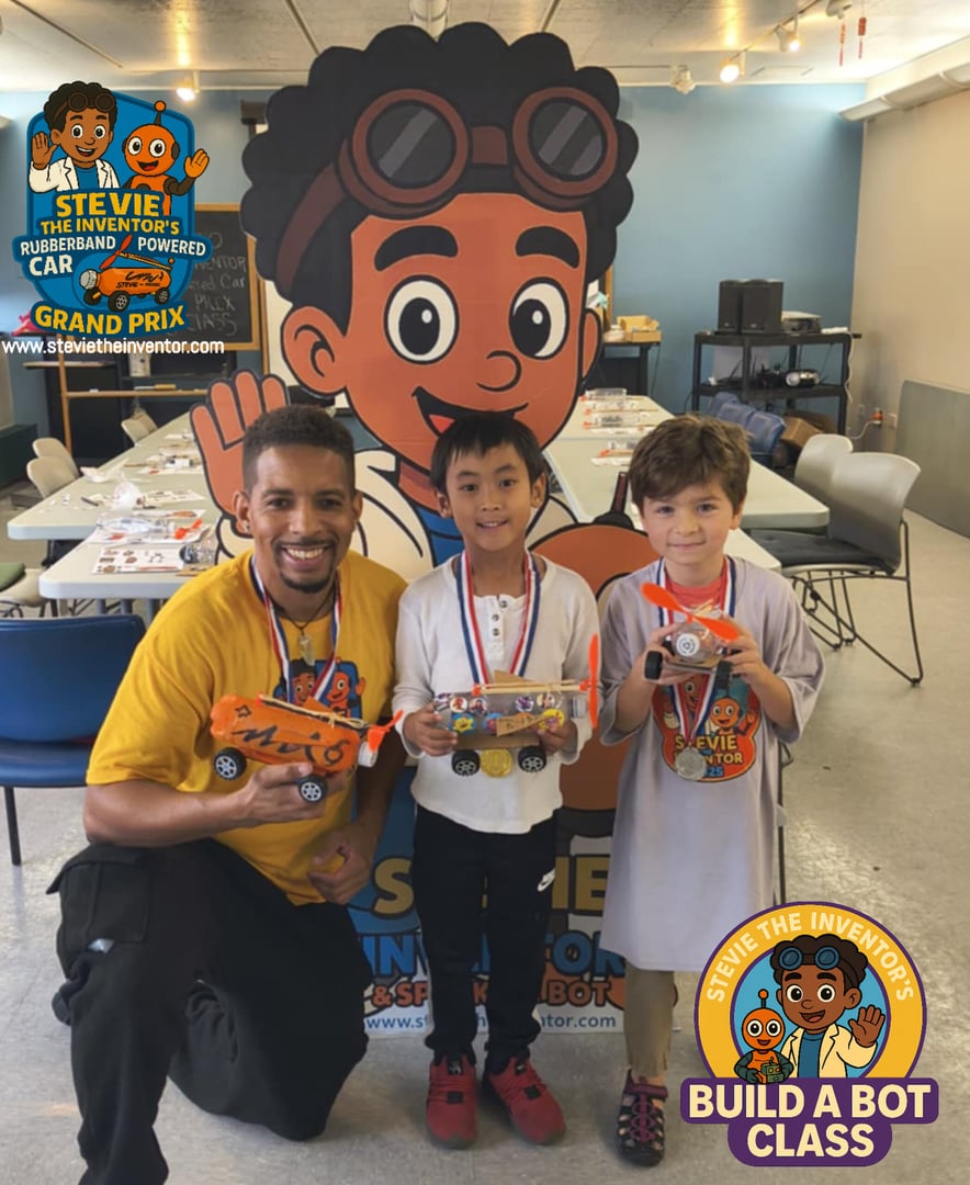 Stevie The Inventor teaching students in action during robot building class