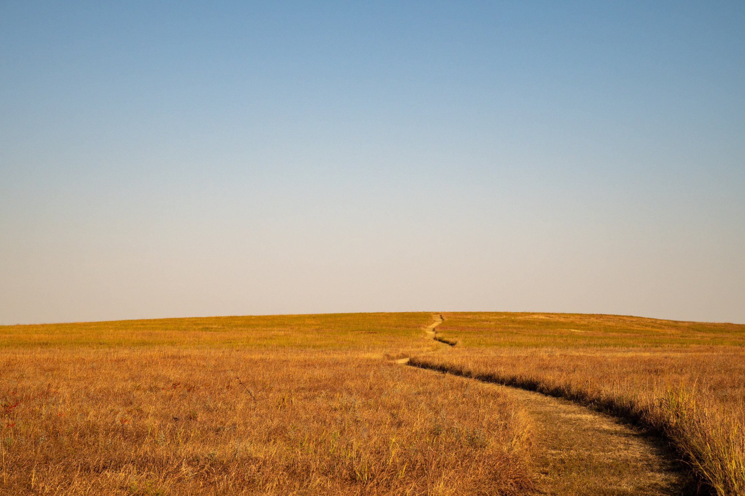 Trail Cut In The Prairie Disappears Over The Horizon in northern Oklahoma