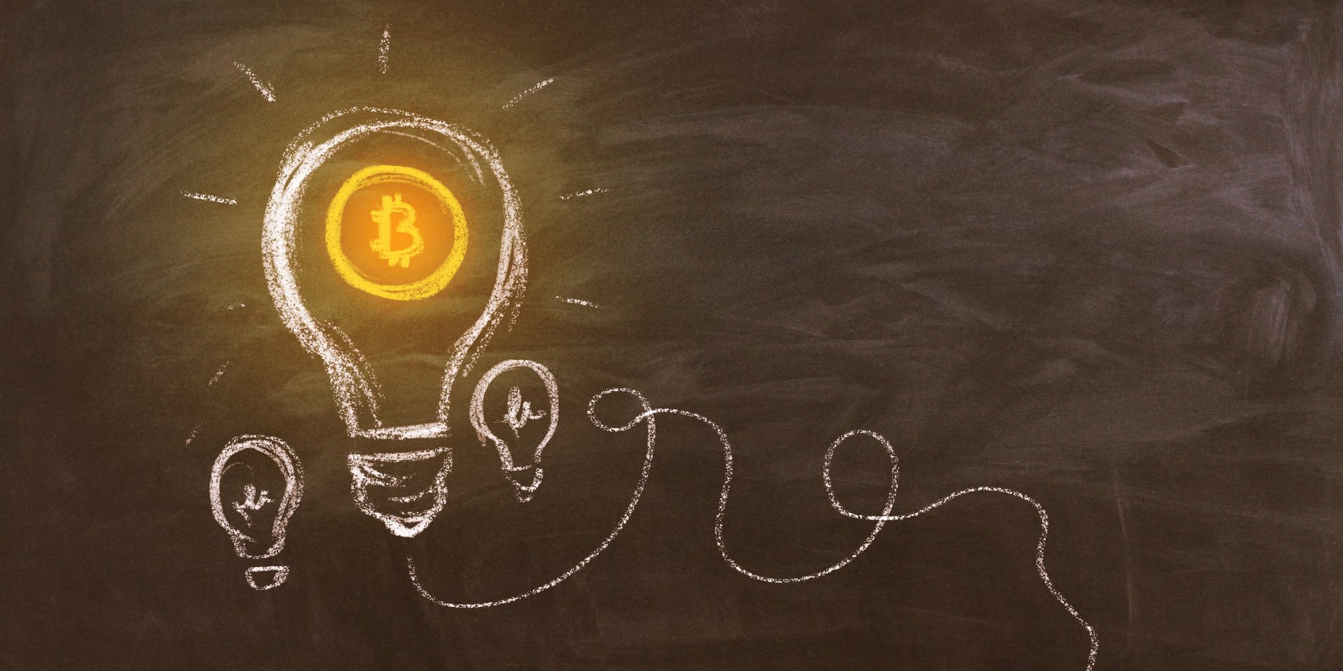 An illustrated lightbulb with a Bitcoin symbol on a chalkboard, symbolizing the concept of cryptocurrency ideas and innovation