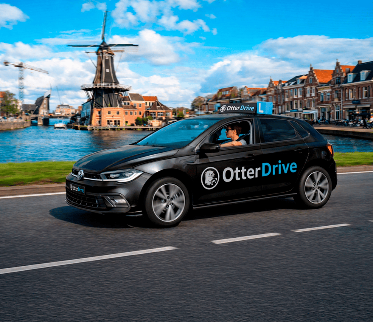 Black car driving school vehicle