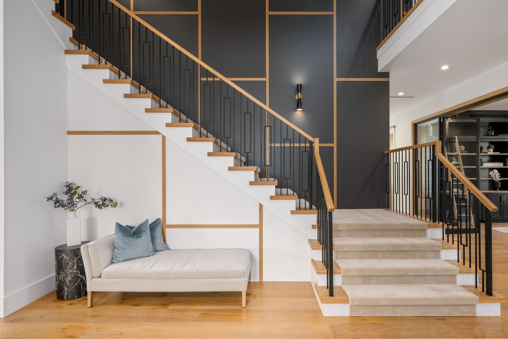 Contemporary house staircase near landing