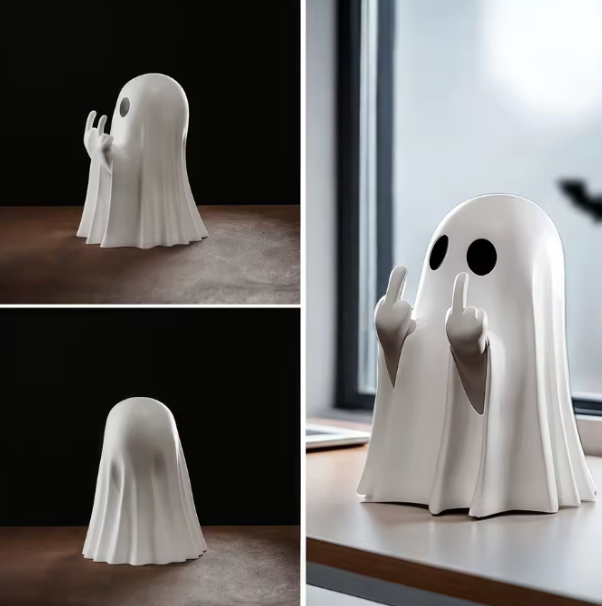 Cute Ghost Resin Statue Middle Finger Figurine