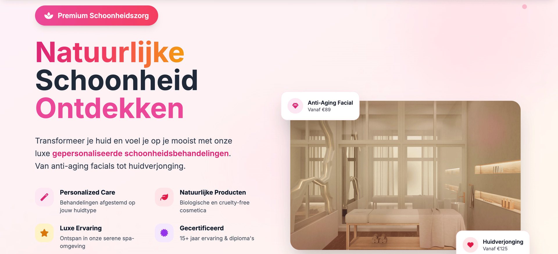 Schoonheidsspecialist website voorbeeld