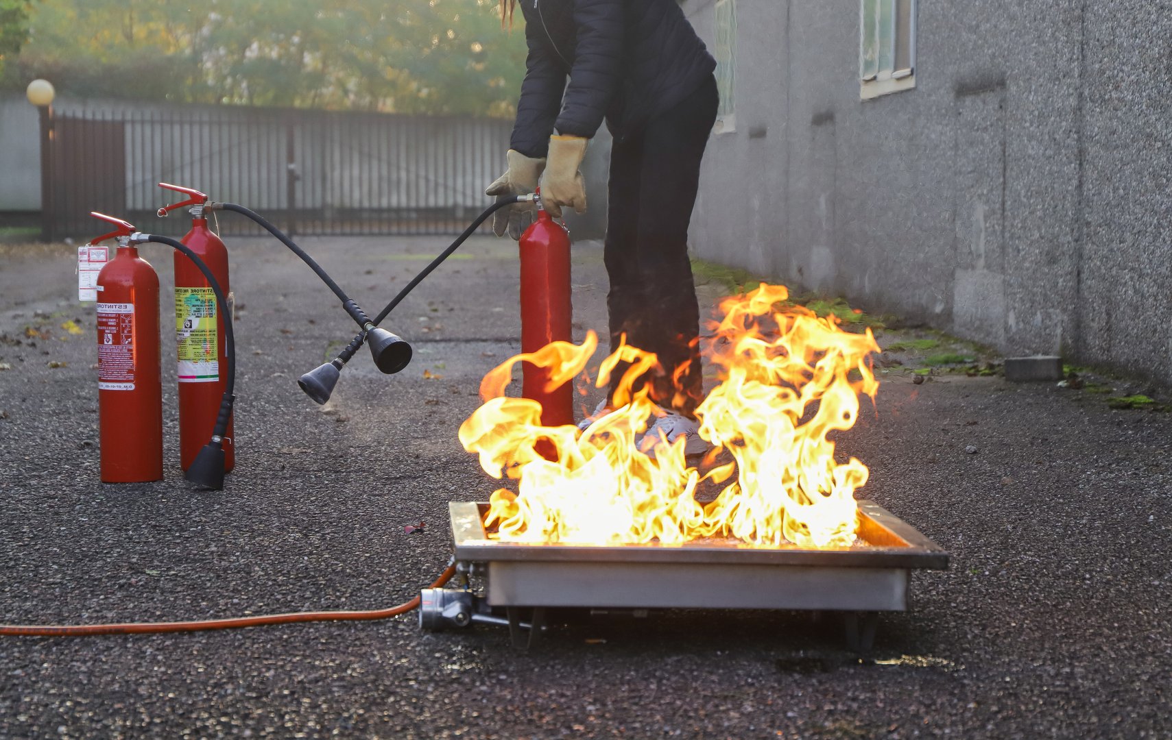 fire prevention. corporate safety - exercise during a firefighting course