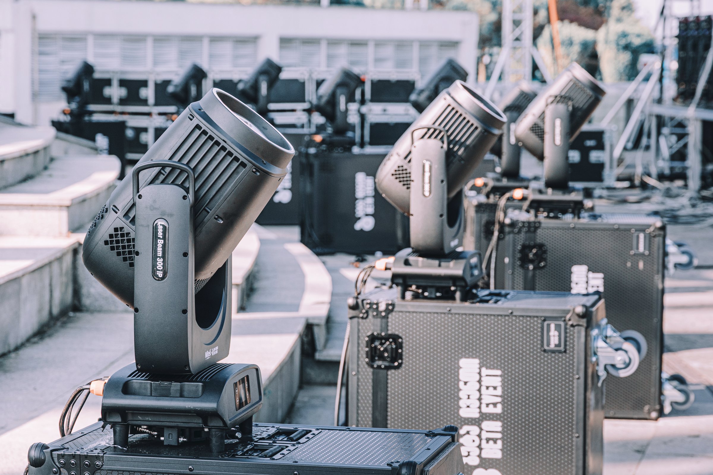 Event lighting equipment on road cases