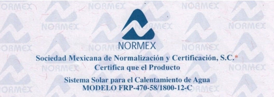 Certificación NORMEX NMX-ES-004-NORMEX-2010 para calentadores solares