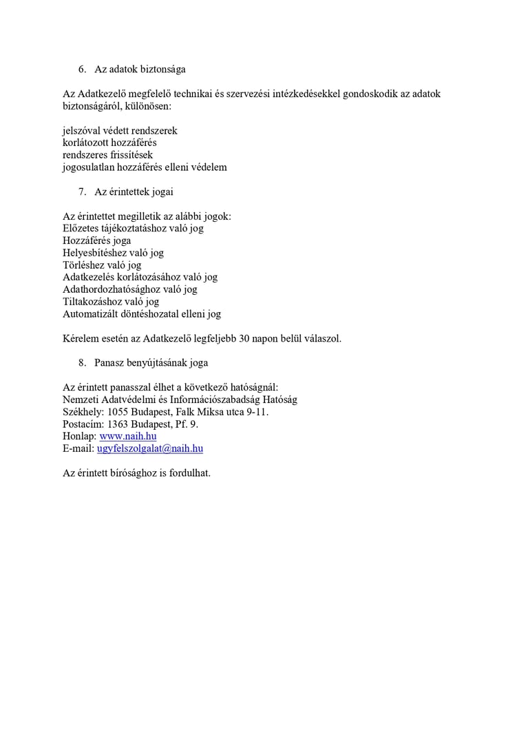 Adatkezelési tájékoztató 3. oldal