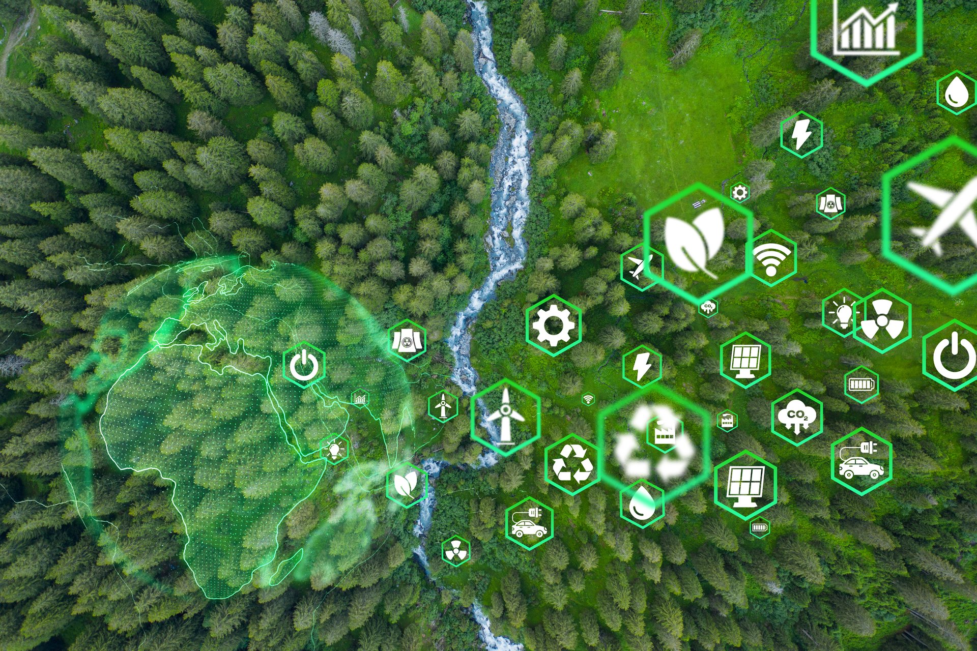 Creative eco, environmental care, earth day concept. Barefoot footprint made of natural green moss and butterfly on blue background. Planet vs. Plastics , Earth day 2025, 2026 concept 3d tree background. A bottle of water with a green forest inside, the idea is to recycle old plastic bottles, think green.