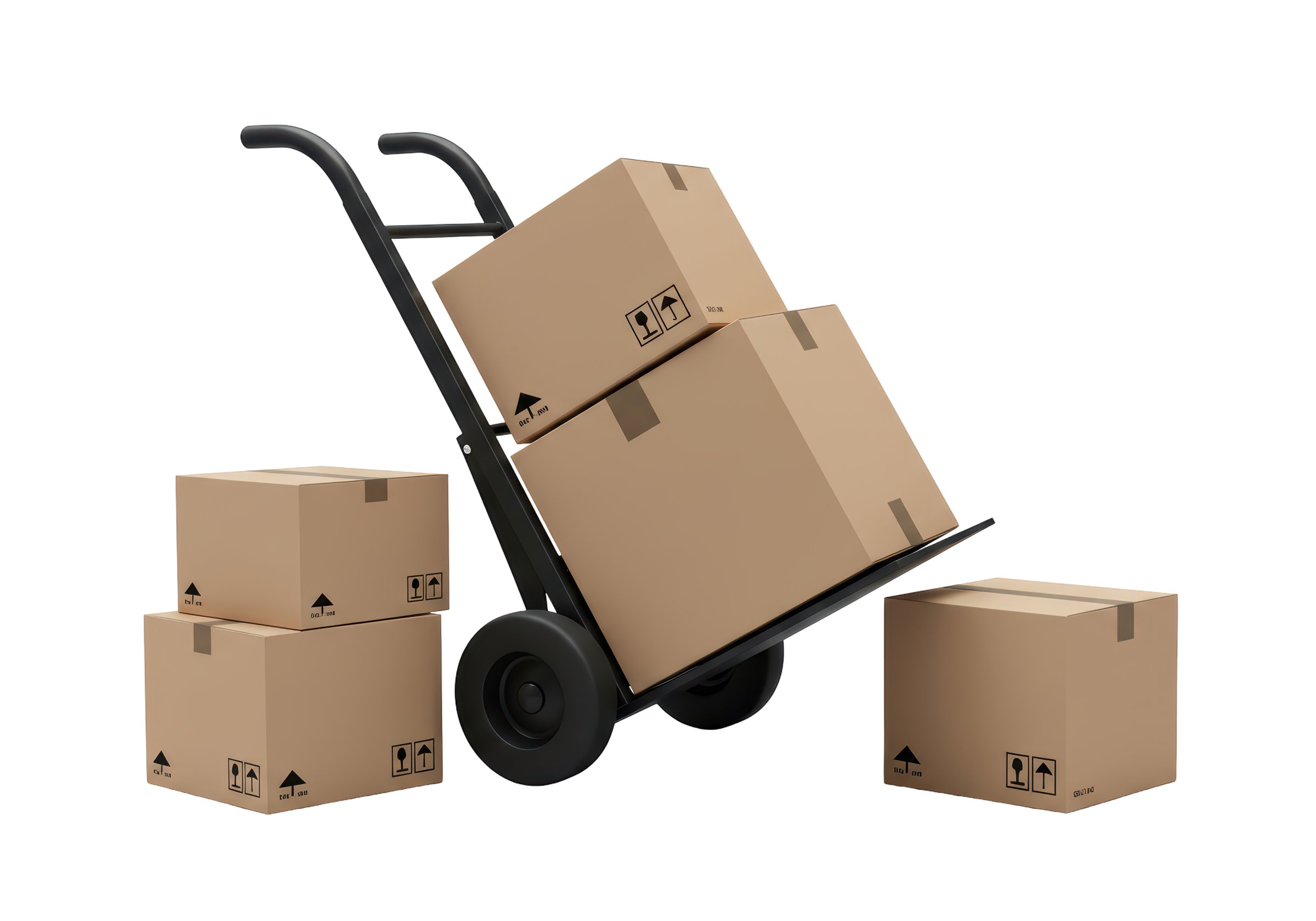 Isolated Hand Truck with Stacked Cardboard Boxes