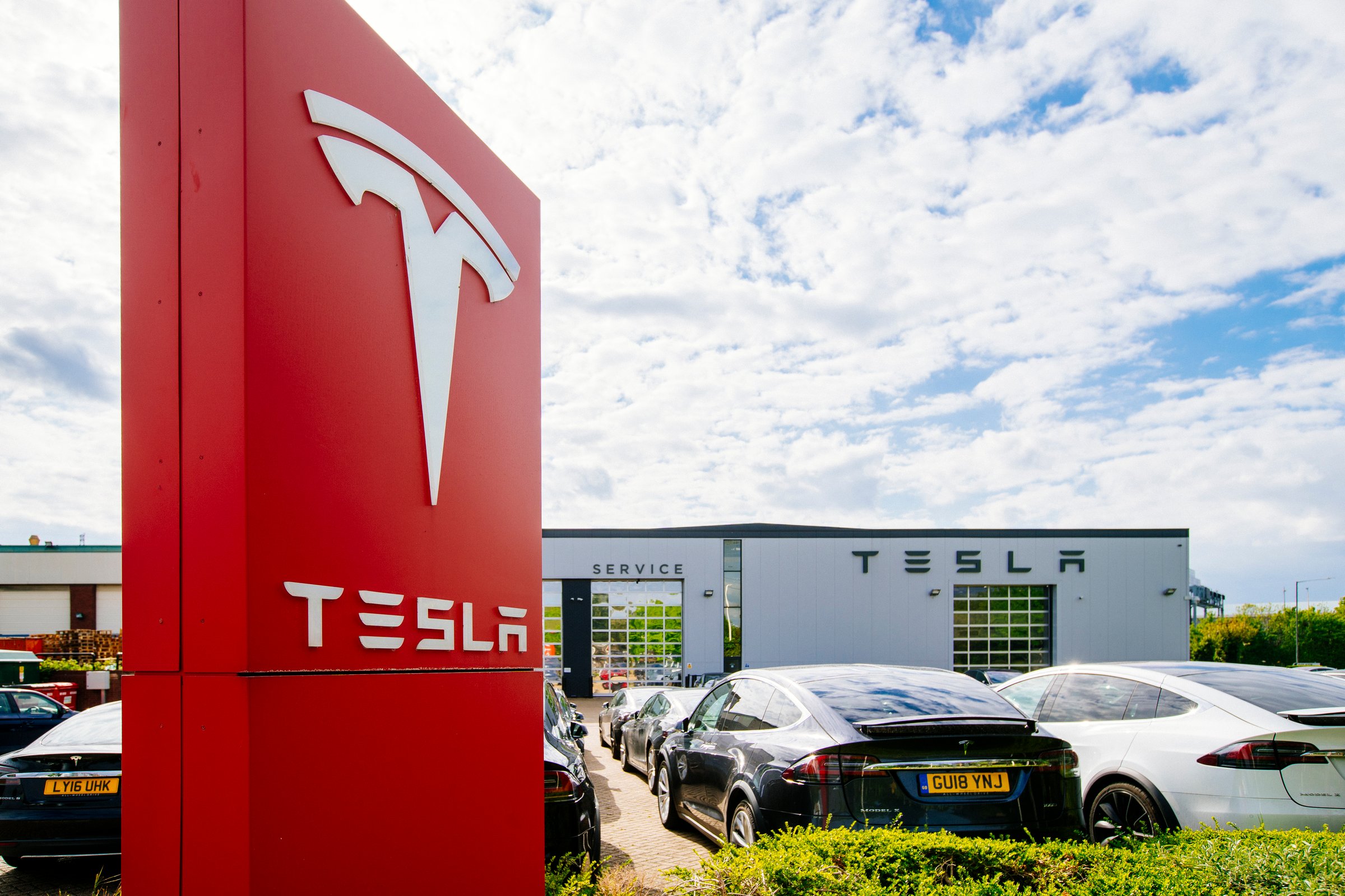Tesla Motors Service and Training Centre, Dartford London United Kingdom - MAY 5, 2019:  Tesla Motors Services centre in London UK
