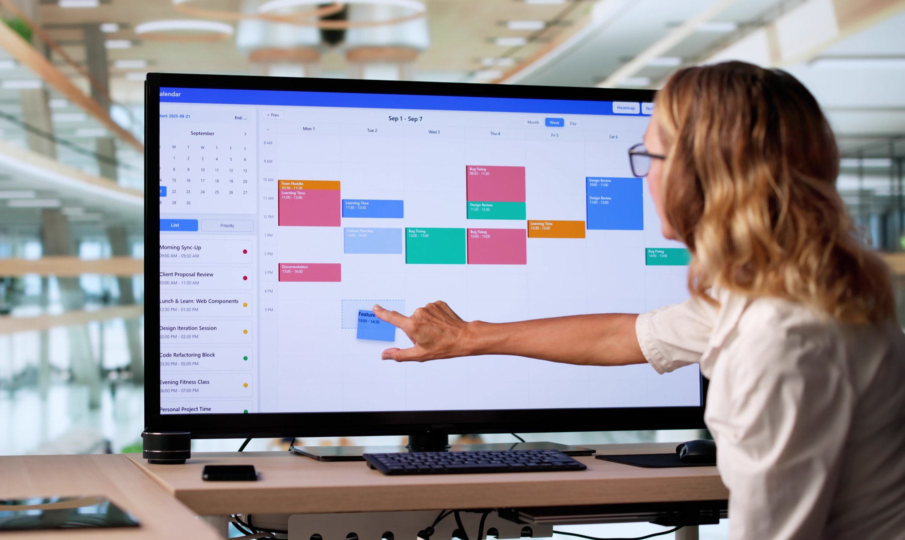 Booking Appointments And Events On Woman's Desktop Calendar