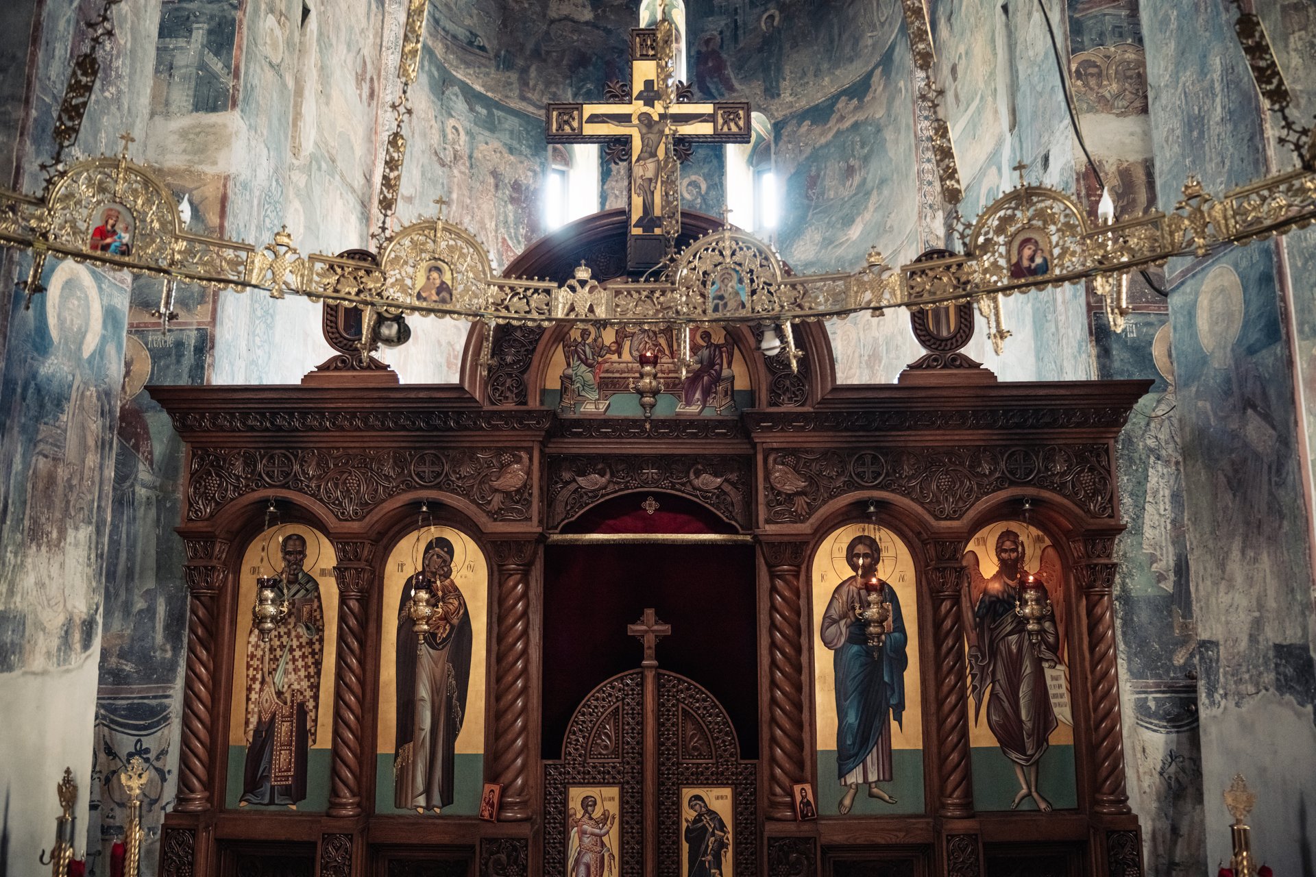 Fruska gora, Serbia - May 17, 2025: Interior of The Novo Hopovo Monastery of a Serb Orthodox monastery.